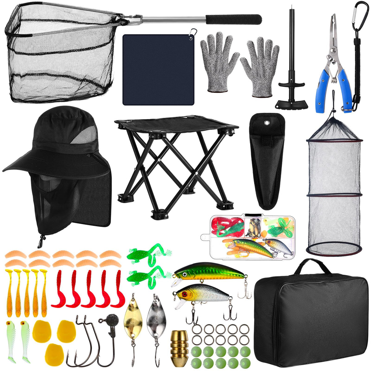 Lasnten fishing tool kit bag with tools secured for travel convenience.