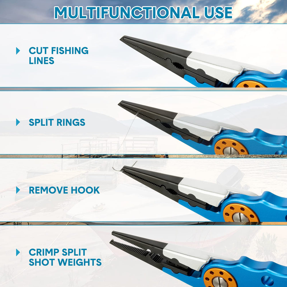 Spring-loaded, one-handed use fishing pliers