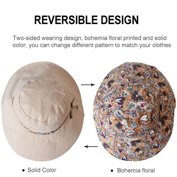 Reversible hat with floral interior pattern
