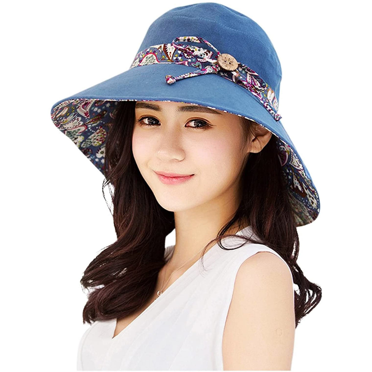 Blue LassZone sun hat for women with UPF 50+ protection