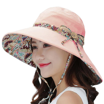 LassZone pink sun hat exterior with wide 4-inch brim