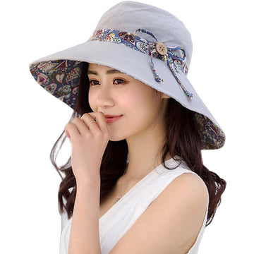 LassZone women's sun hat in grey cotton with a wide 4-inch brim