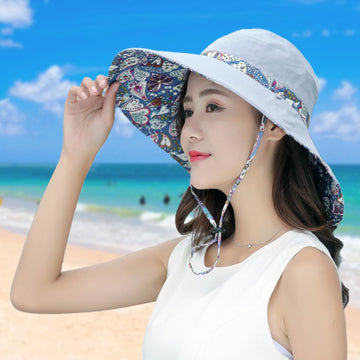 Top view of LassZone wide-brim sun hat displaying grey fabric