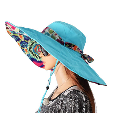 LassZone reversible sun hat blue inside floral pattern