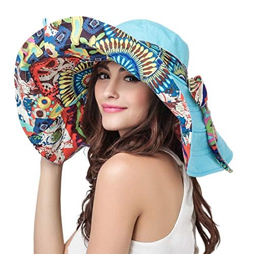 LassZone women's reversible sun hat blue outside view