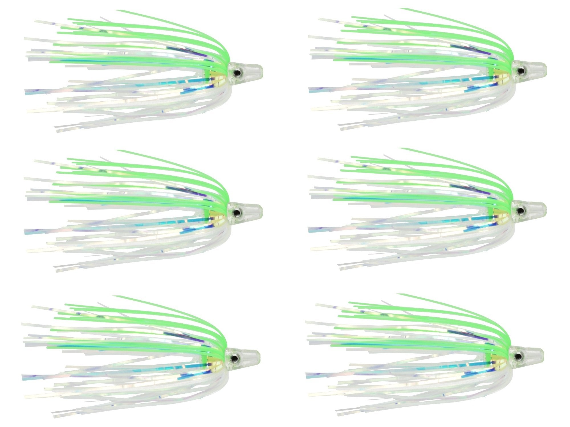 LAST CAST TACKLE Silicone Holo Teaser 6-Pack - Green/White - Front View