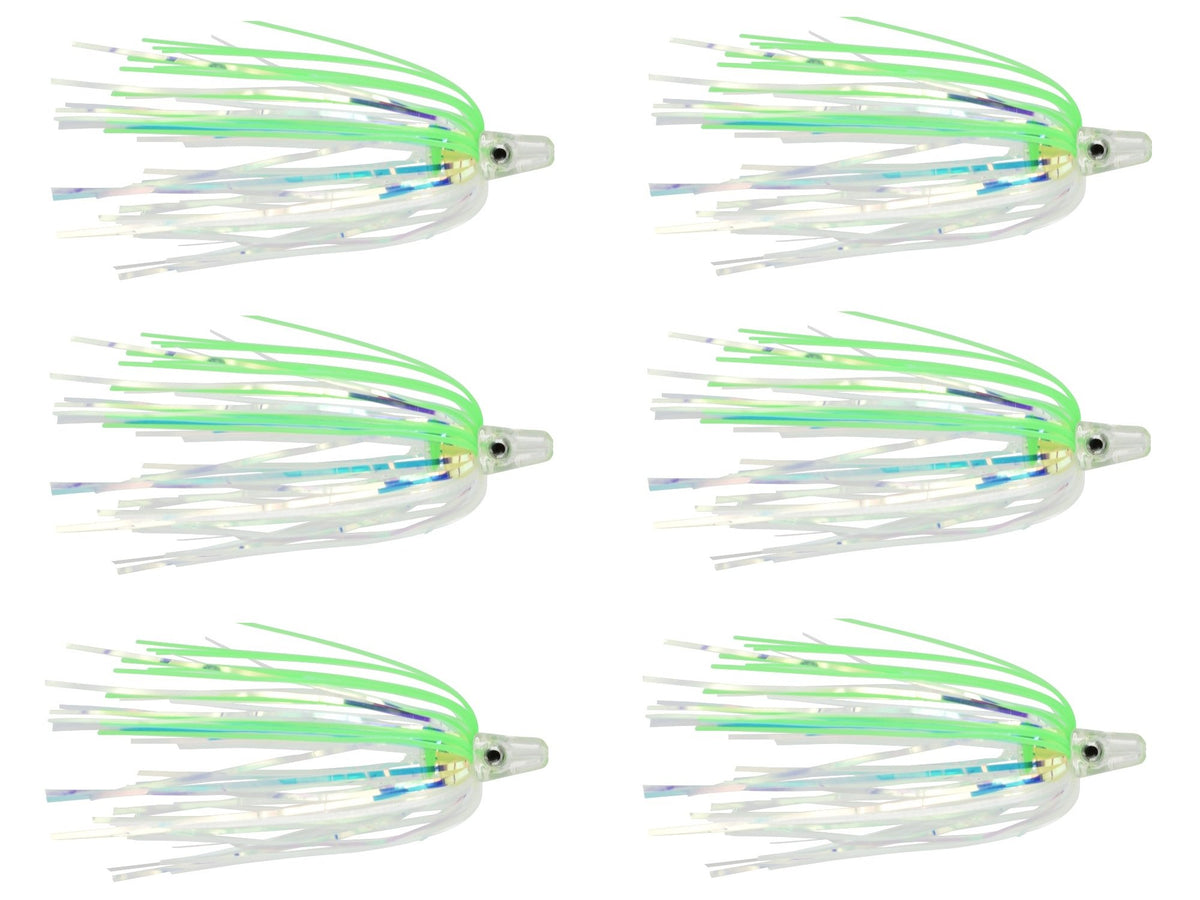 LAST CAST TACKLE Silicone Holo Teaser 6-Pack - Green/White - Front View