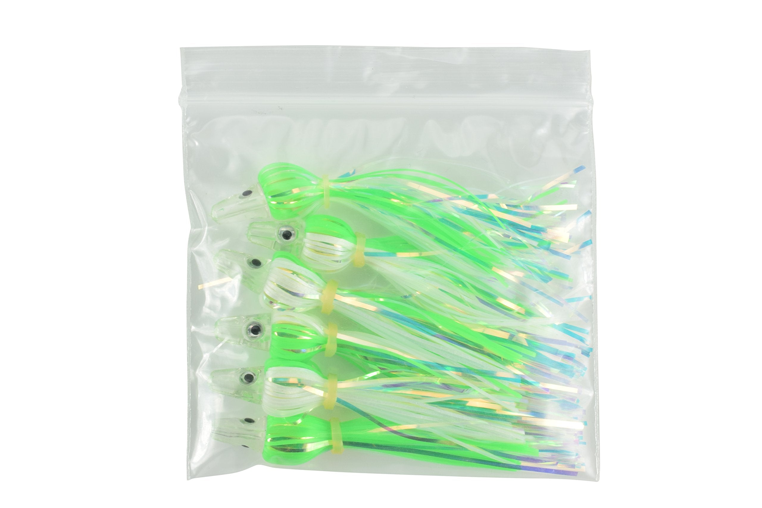LAST CAST TACKLE Silicone Holo Teaser 6-Pack - Green/White - Pack Shot