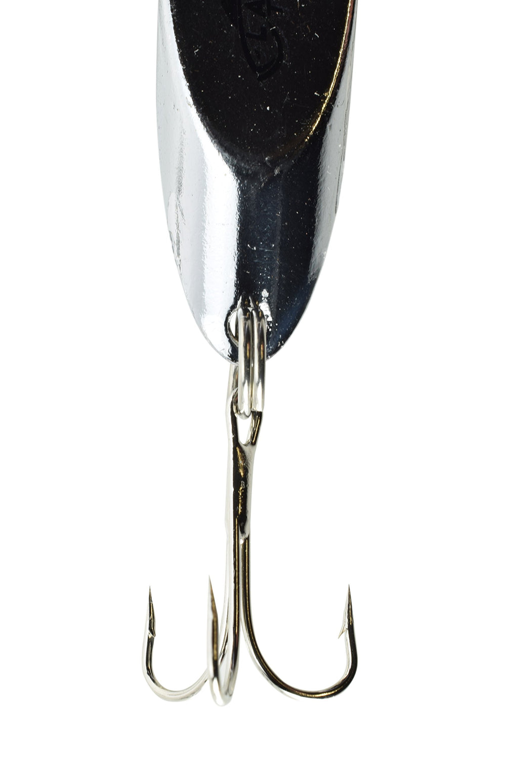 Close-up of chrome casting spoon with hooks