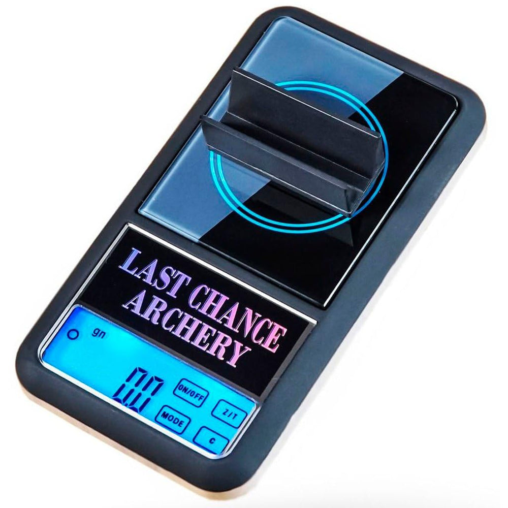 Last Chance Archery Pro Grain Scale 2.0 front view with backlit LED display for precise readings