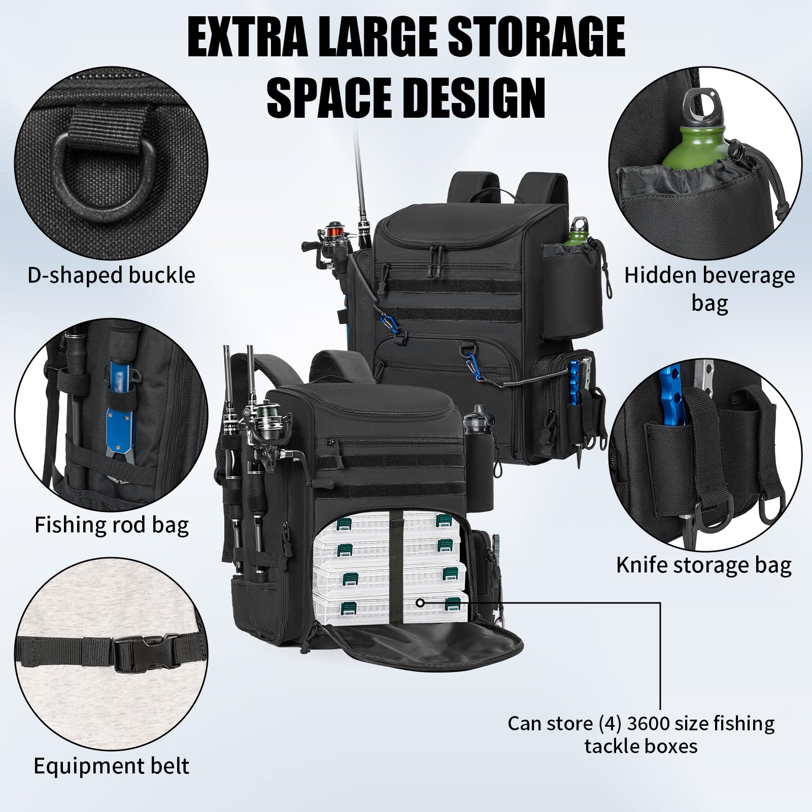 LASUK fishing backpack ergonomic-shoulder-straps offer comfortable all-day wear.
