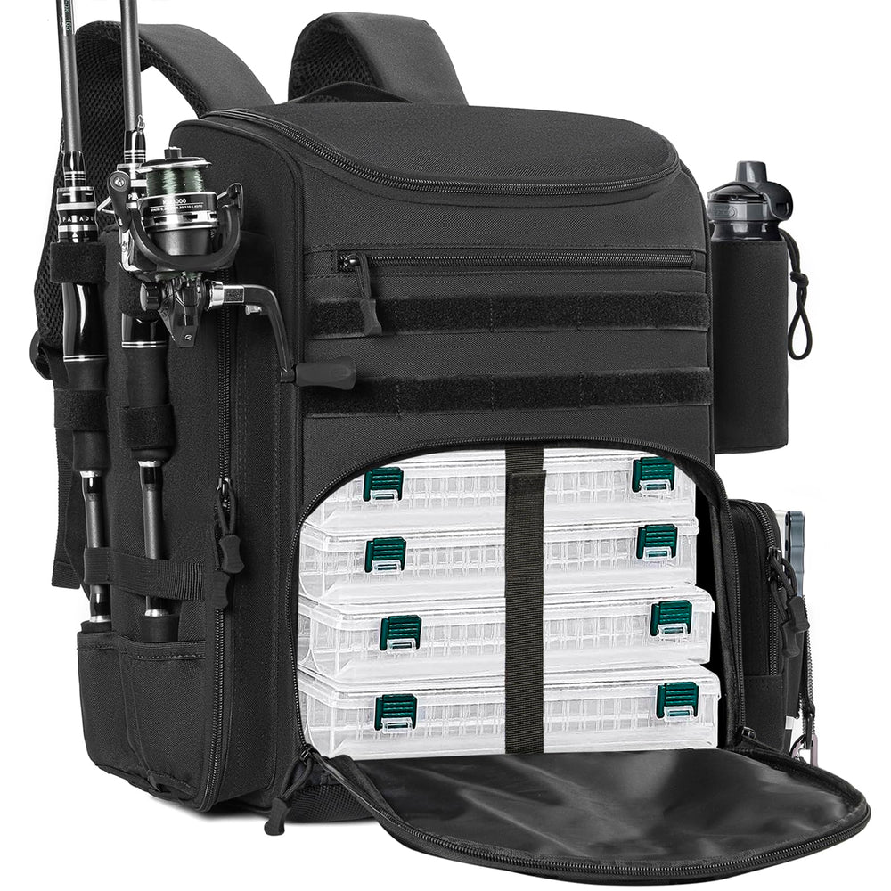 LASUK fishing backpack in-use scenario shows practical outdoor portability.