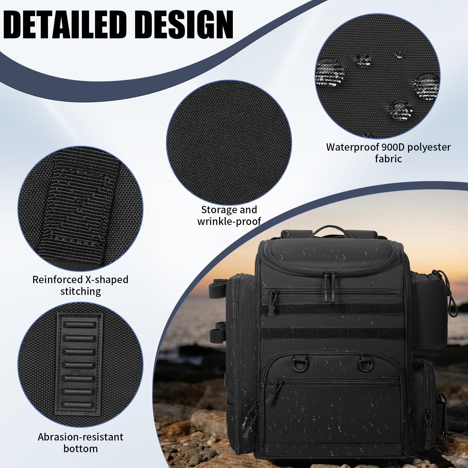 LASUK fishing backpack multiple-pockets showcase versatile gear storage options.