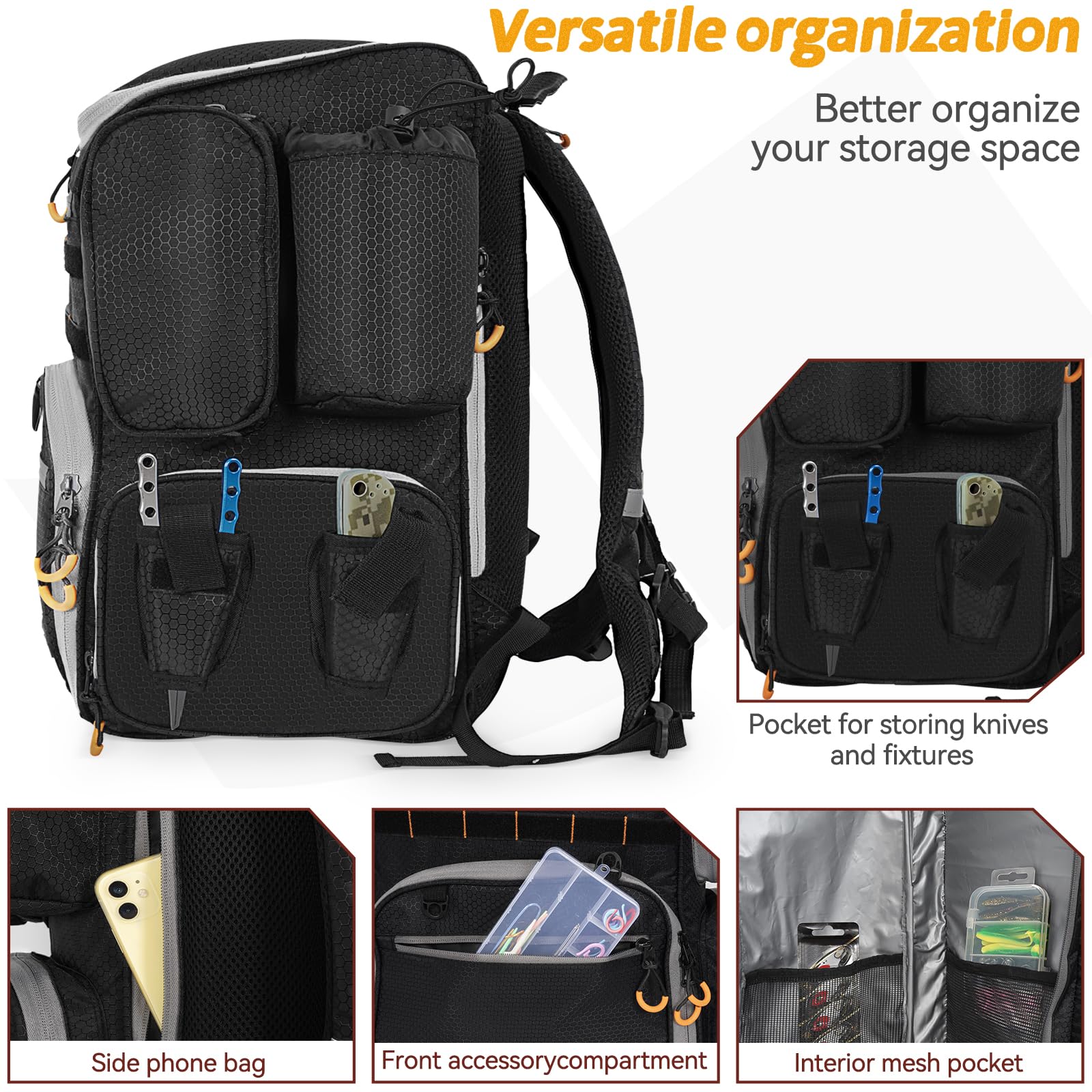 LASUK outdoor fishing backpack accommodates various accessories and gear