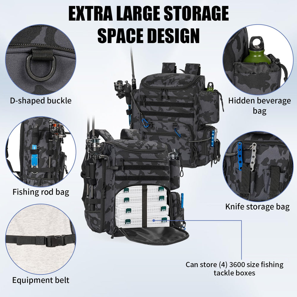 LASUK fishing backpack reflective-strips enhance visibility in low light.