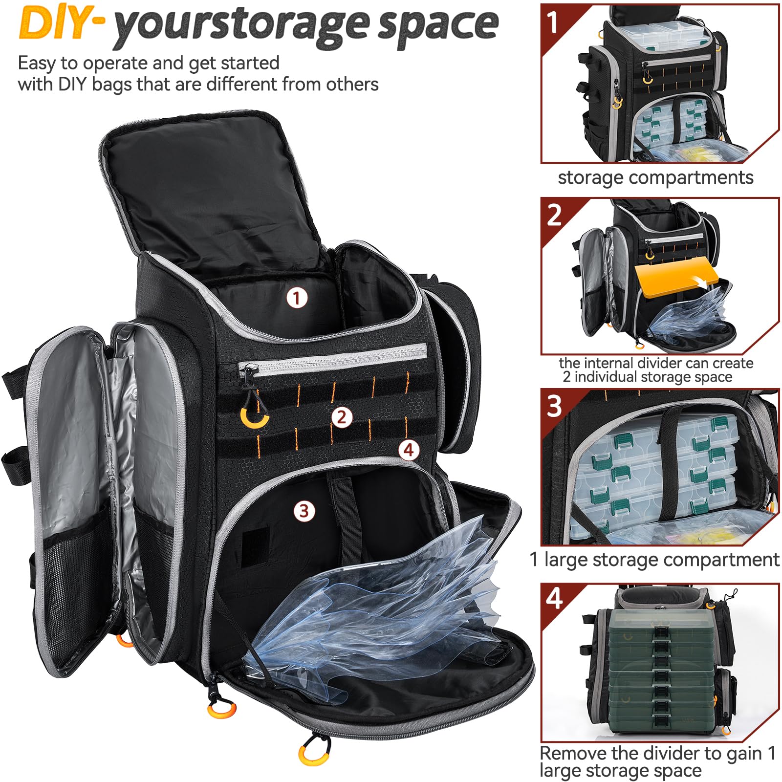 LASUK tackle bag with removable dividers for customizable storage