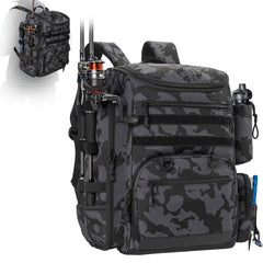 LASUK fishing backpack removable-dividers keep tackle neatly separated while traveling.