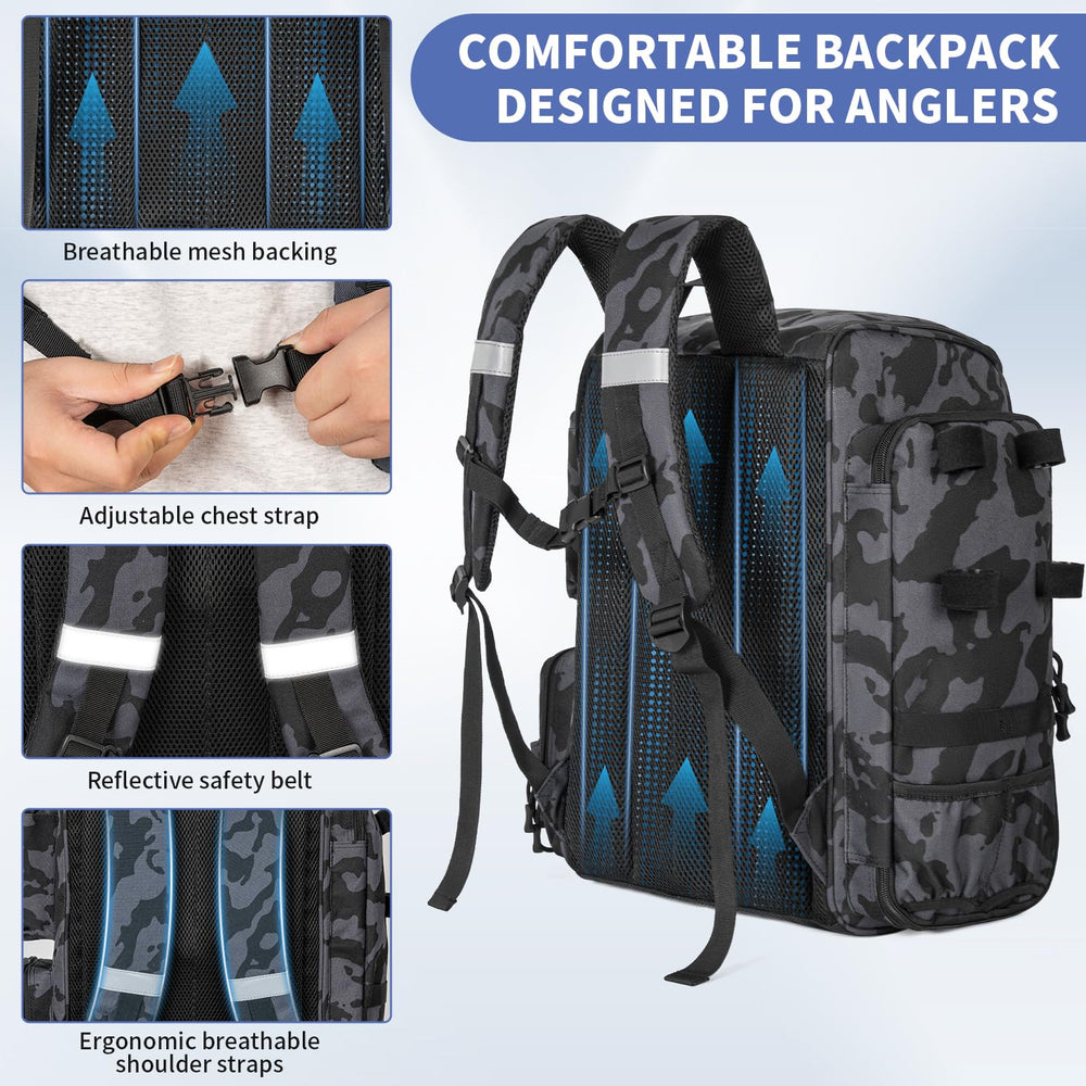 LASUK fishing backpack waterproof-pvc coating protects contents in rain or spray.