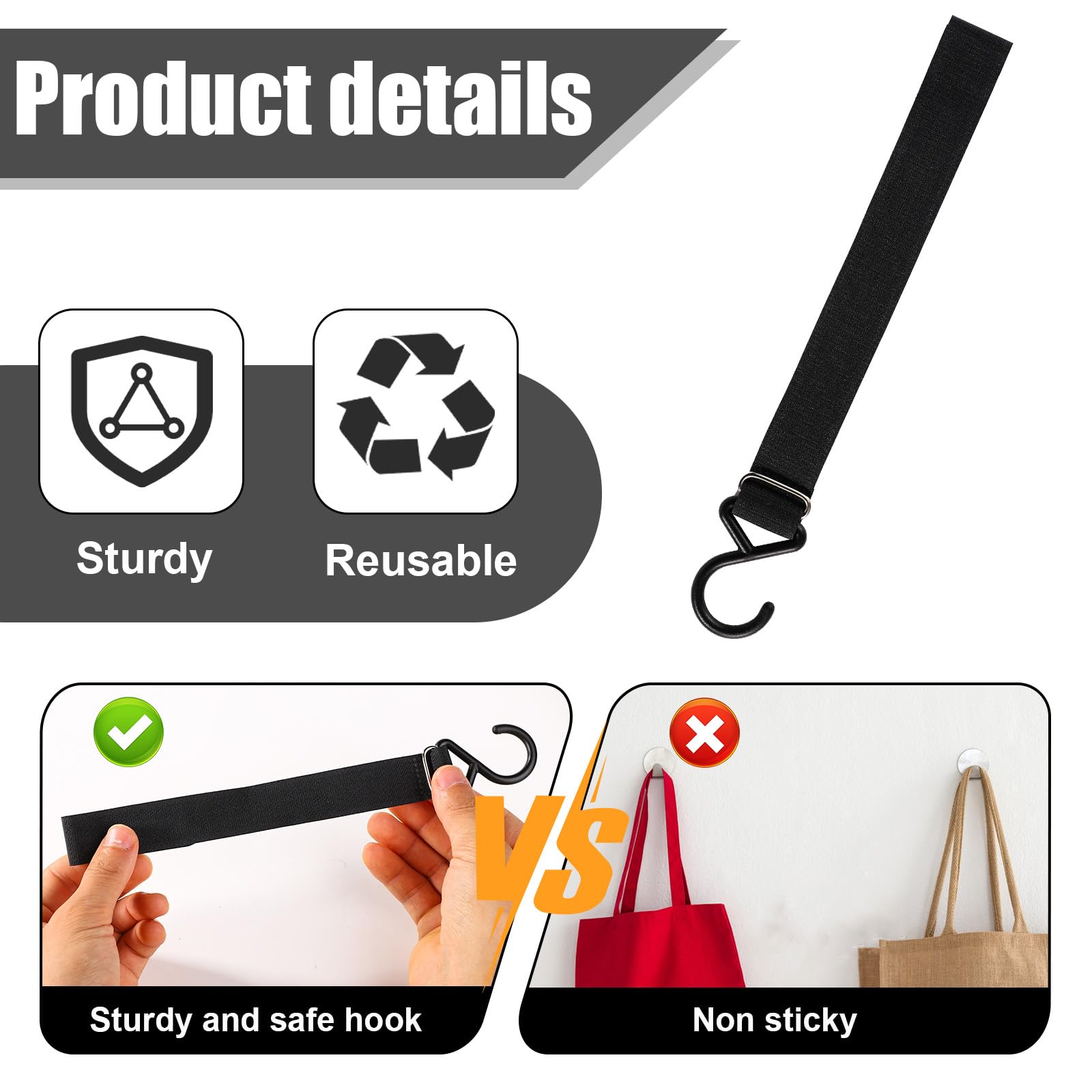 Black coat hooks with nylon strap for ice shelter use