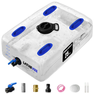 LATHEVEE water bladder full view highlights its 25-gallon capacity for bulk storage.