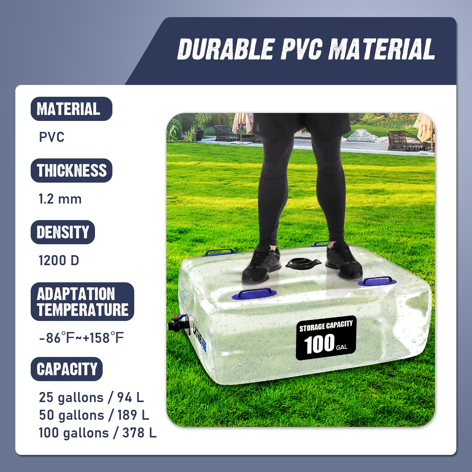 LATHEVEE foldable water bag saves space in garage or RV