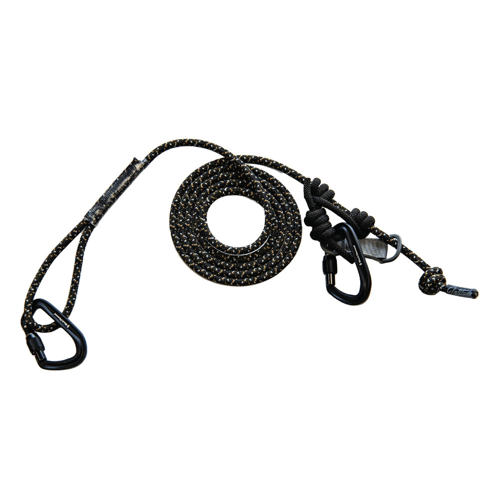 Latitude Outdoors 8mm Vapor Line belt with carabiners for safe saddle hunting.