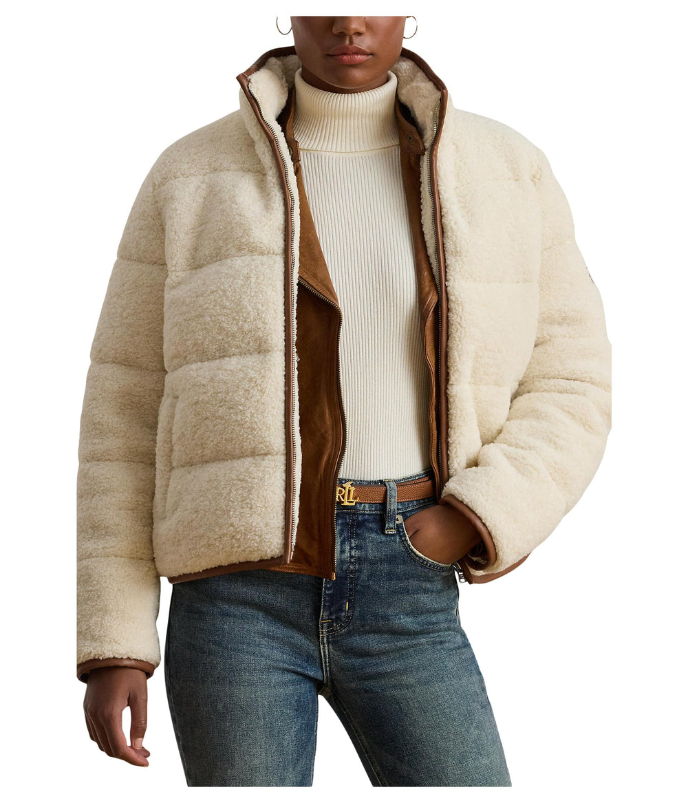 Lauren Ralph Lauren Teddy Puffer Cream front view showcases plush warmth and versatile styling