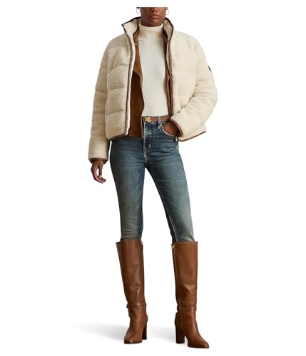 Lauren Ralph Lauren Teddy Puffer Cream texture closeup highlights soft fleece interior for cozy warmth