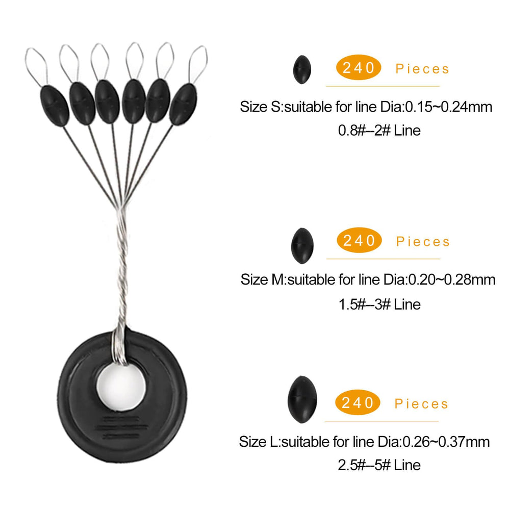 Oval rubber bobber stopper attached to fishing line