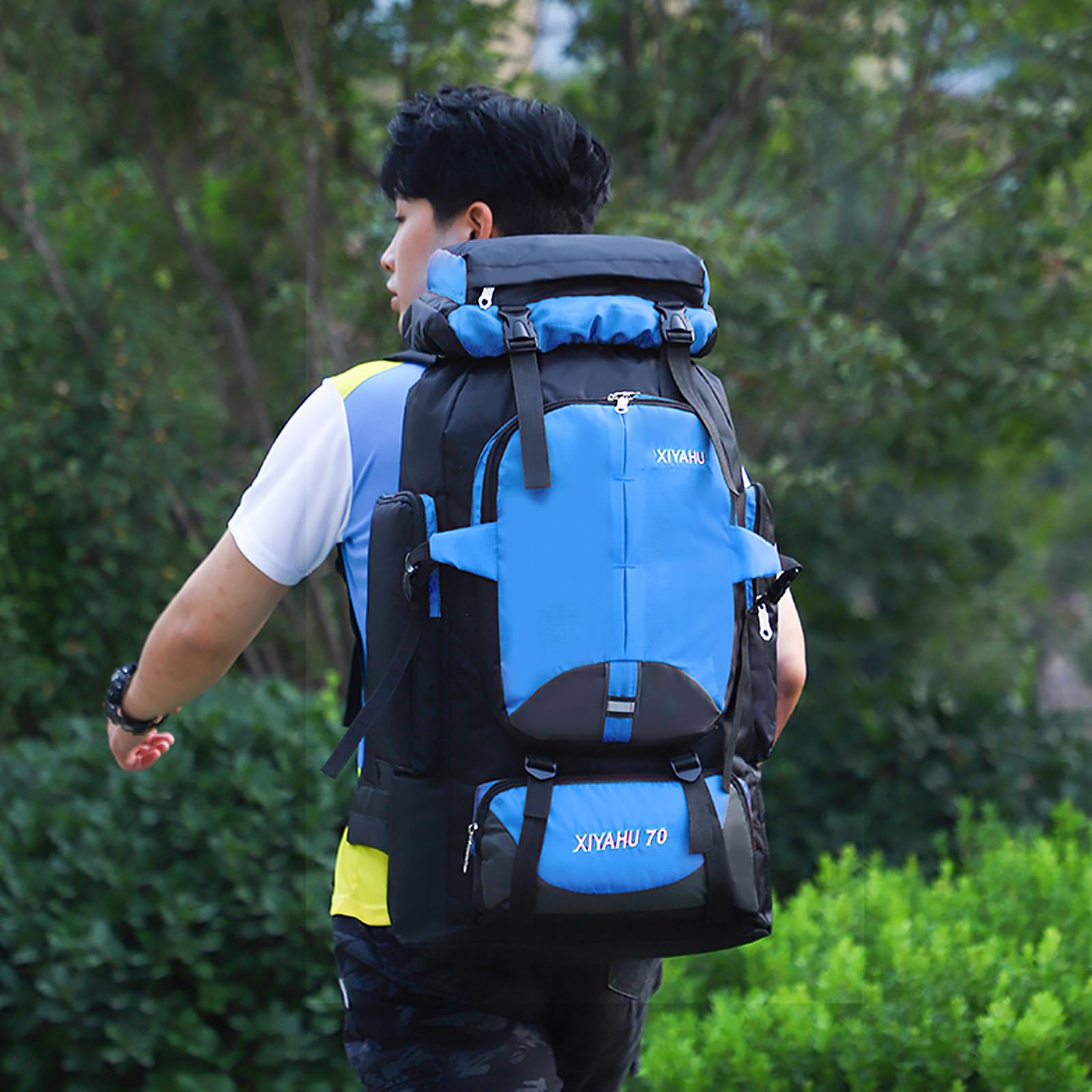 Lawaia 70L sky blue backpack for outdoor adventures