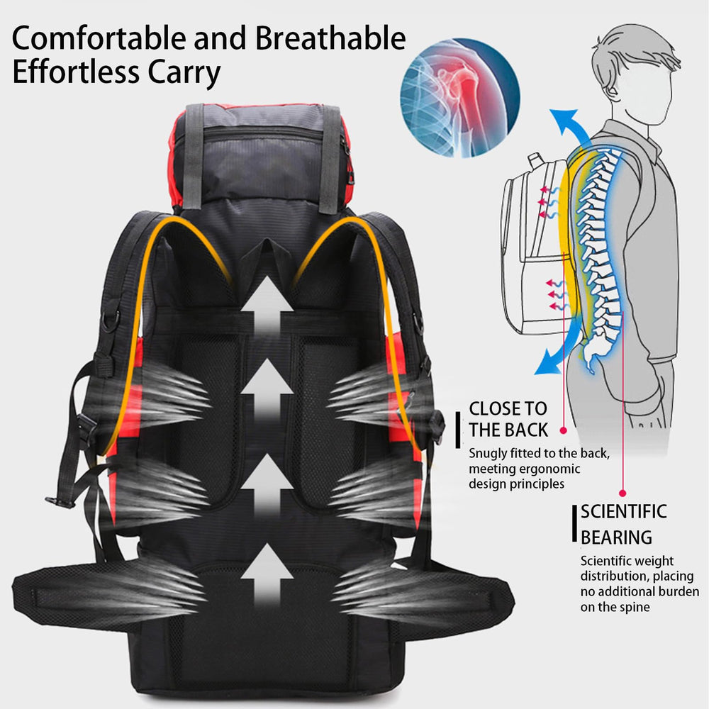 Lawaia 90L hiking backpack ergonomic strap system reduces fatigue on long treks.
