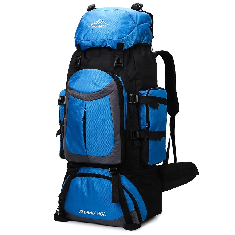 Lawaia 90L hiking backpack front view shows rugged fabric for multi-day adventures.