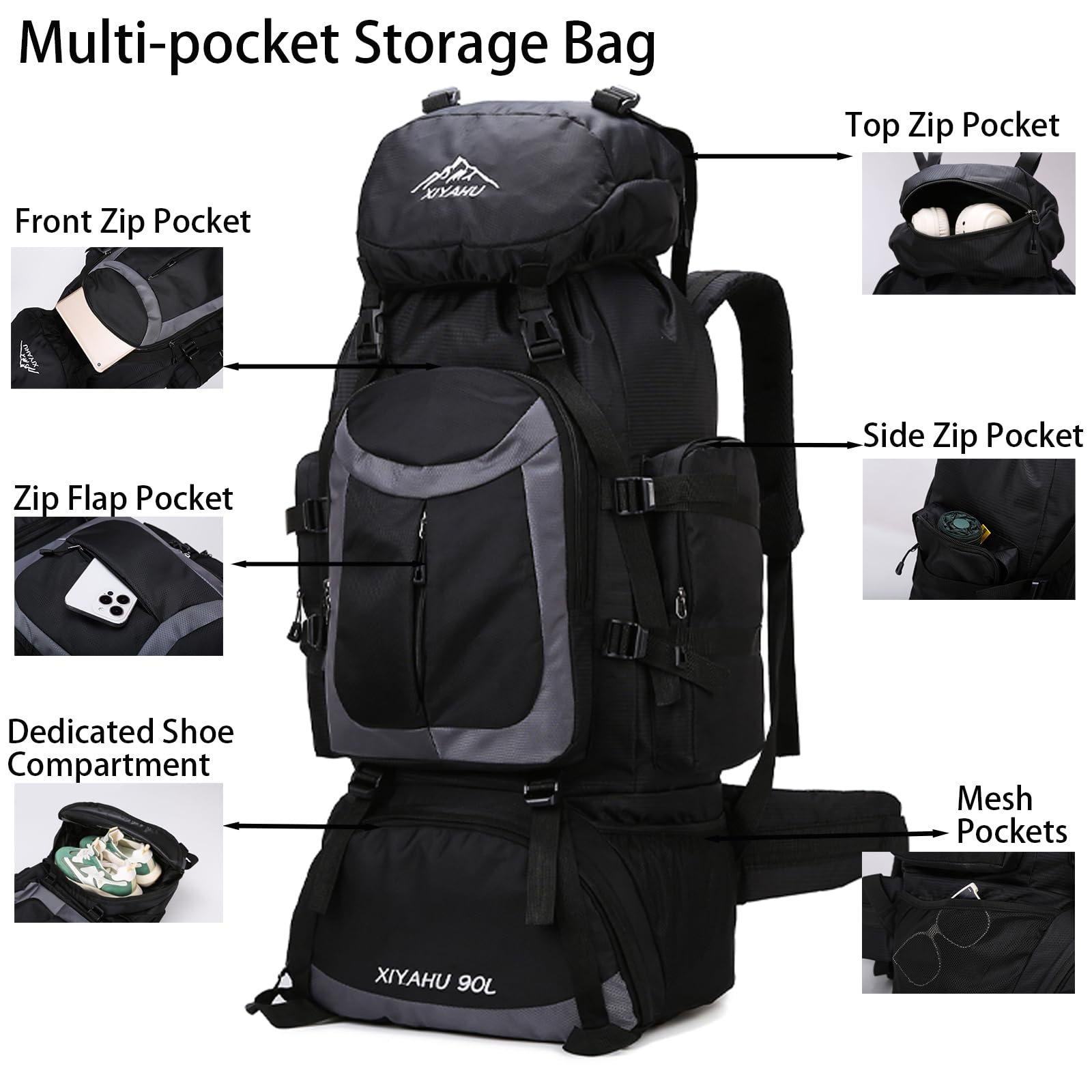 Lawaia 90L hiking backpack interior main compartment keeps gear organized on trips.