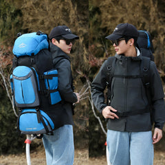Lawaia 90L hiking backpack side view highlighting adjustable straps for a personalized fit.