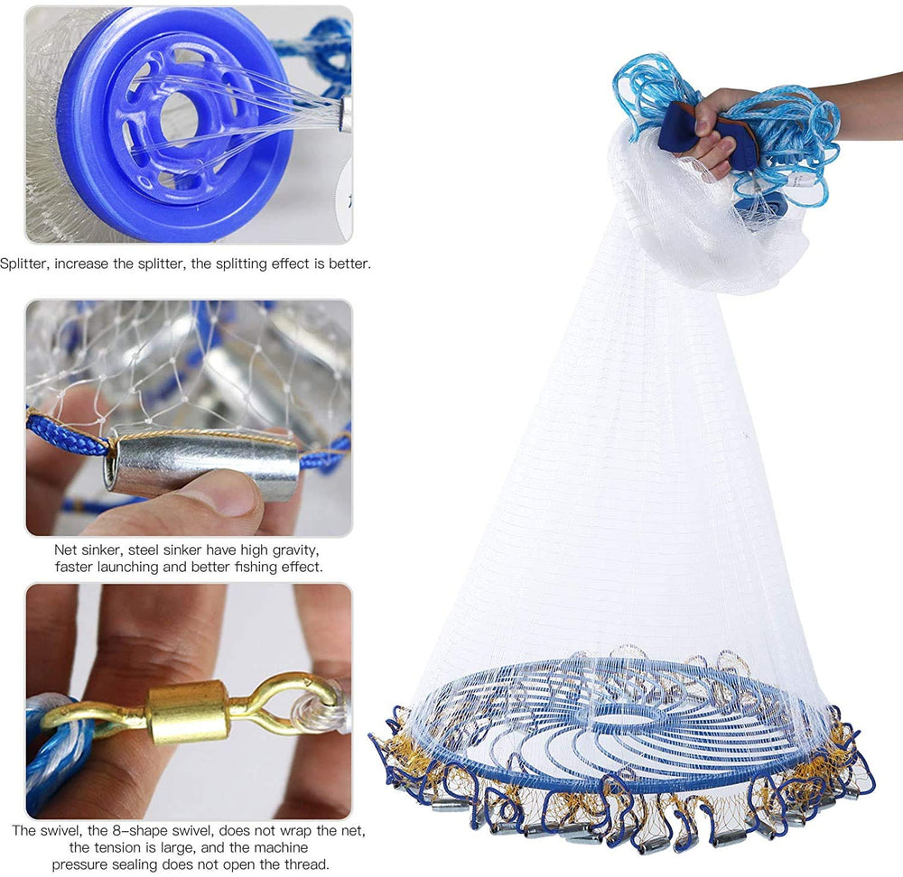 Lawaia cast net catching live bait with 1/2 inch mesh.