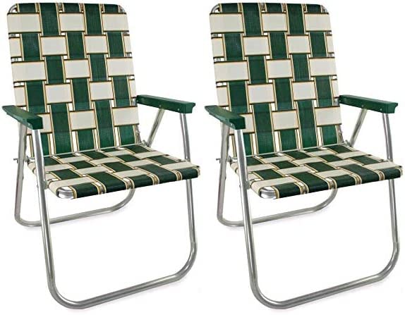 Lawn Chair USA Charleston with green arms, open front view for comfortable outdoor seating.