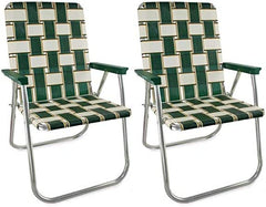 Lawn Chair USA Charleston with green arms, open front view for comfortable outdoor seating.