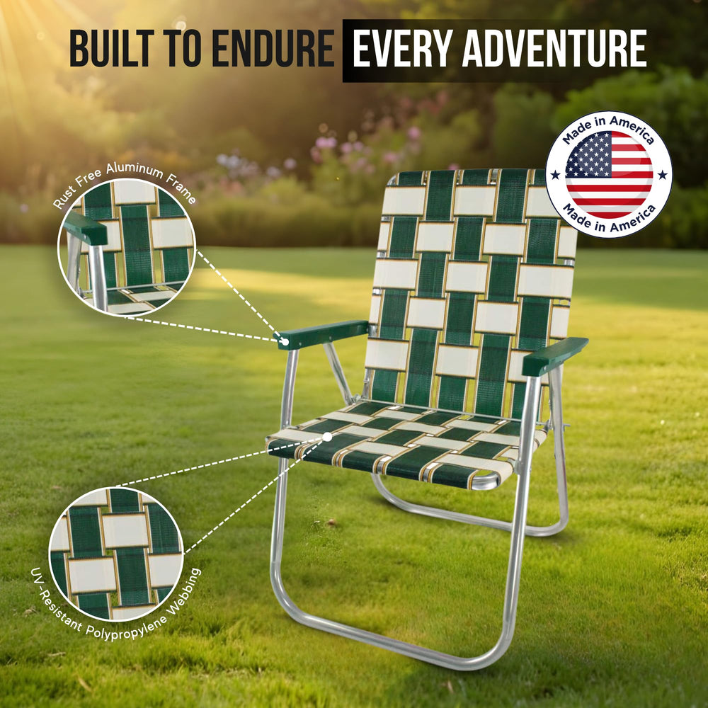 Lawn Chair USA Classic folded demonstrates quick portability for trips.