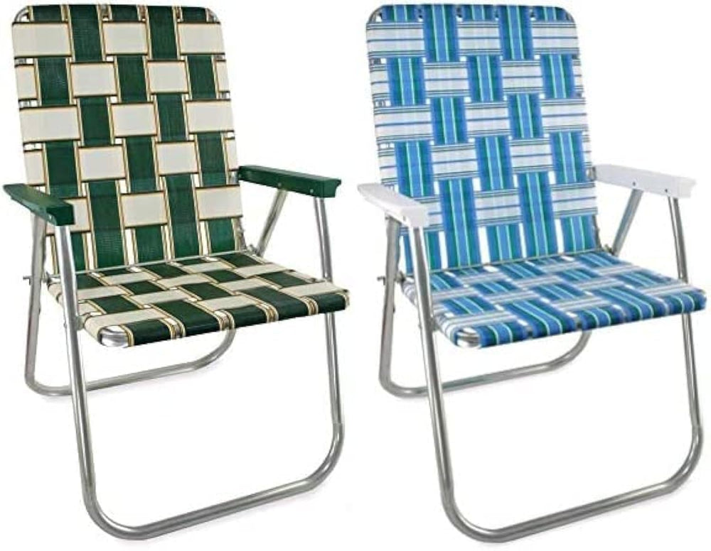 Lawn Chair USA Sea Island with White Arms ready for beach relaxation and easy setup.