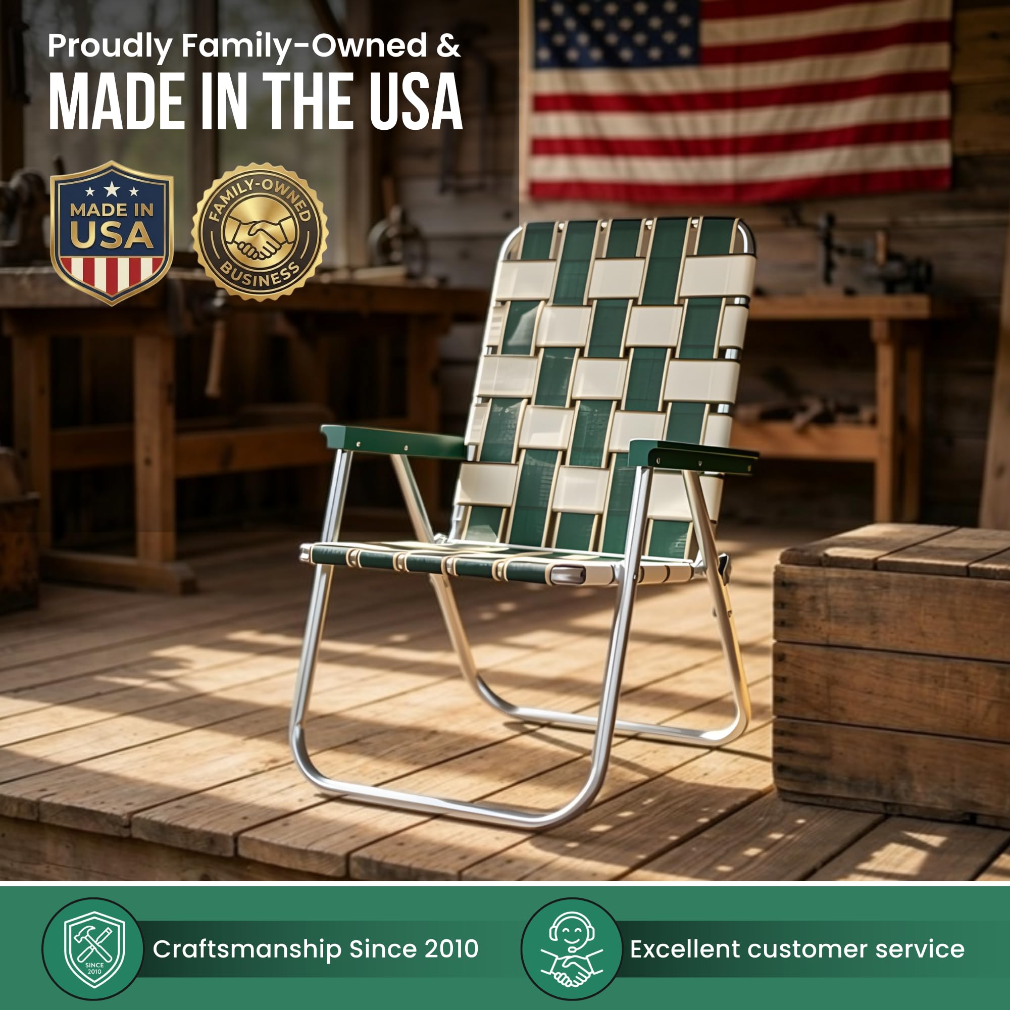 Lawn Chair USA UV-resistant webbing closeup reveals durable, weather-ready fabric.