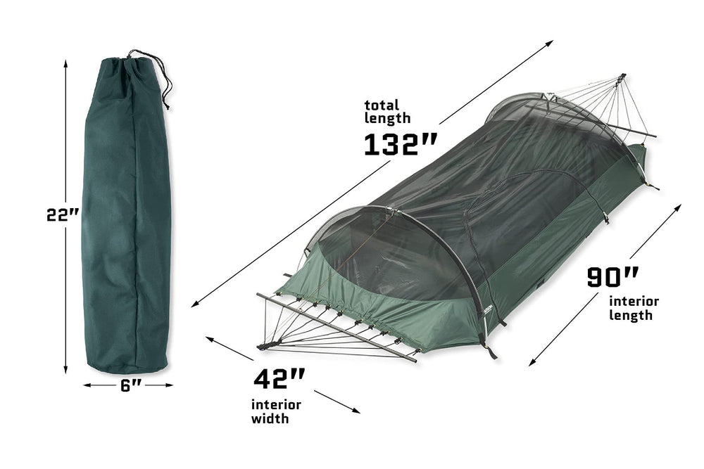Lawson Blue Ridge no-see-um net highlights bug-free comfort during night camping.