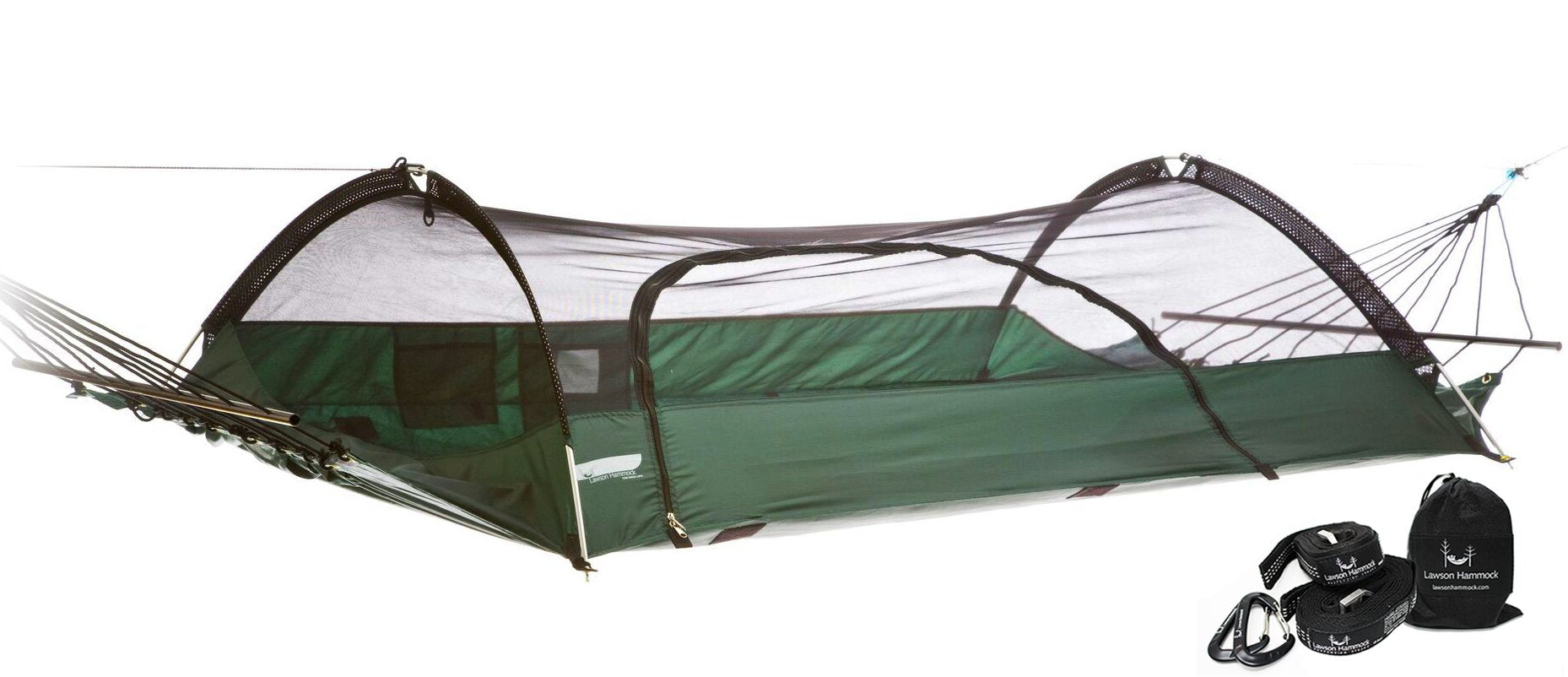 Lawson Blue Ridge hybrid shelter setup shows flexible hammock and tent configuration.