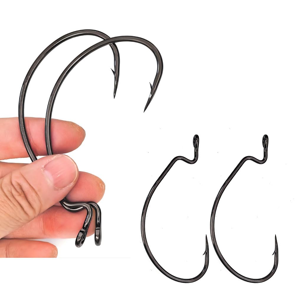 Black high carbon steel offset worm hook size 5/0