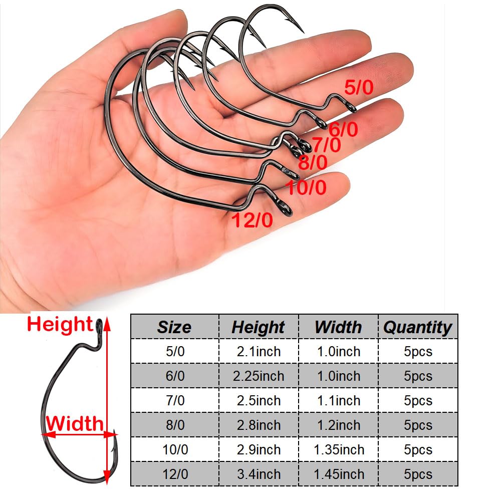 Black high carbon steel offset worm hook size 7/0