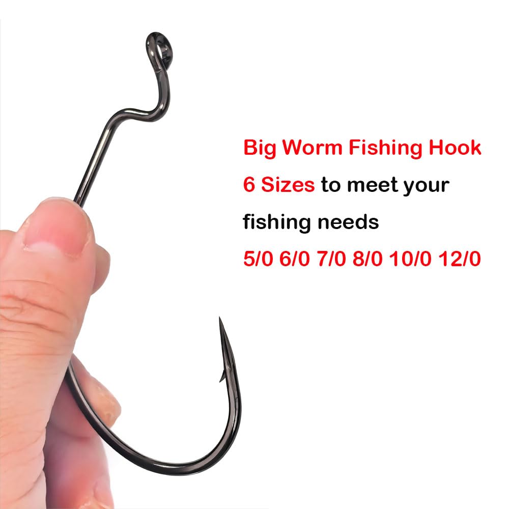 Black high carbon steel offset worm hook size 8/0