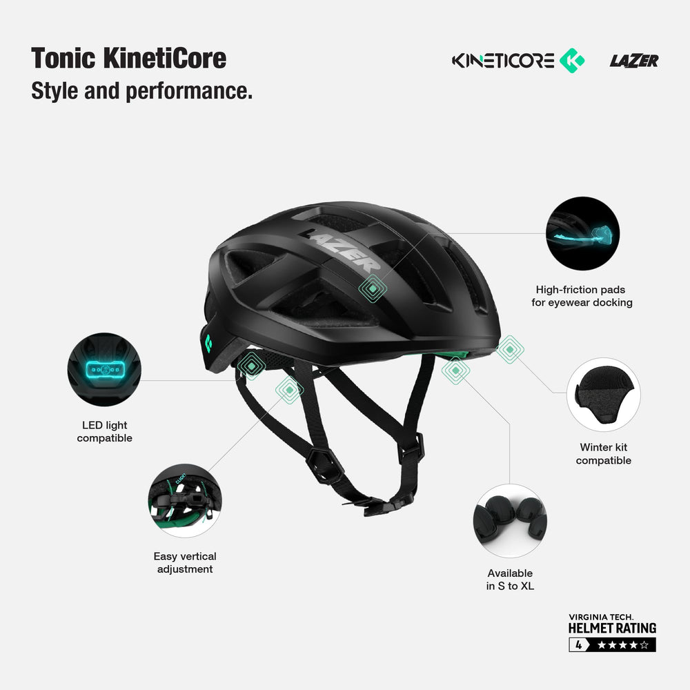 LAZER Tonic KinetiCore helmet-fit system emphasizes adjustable, secure comfort