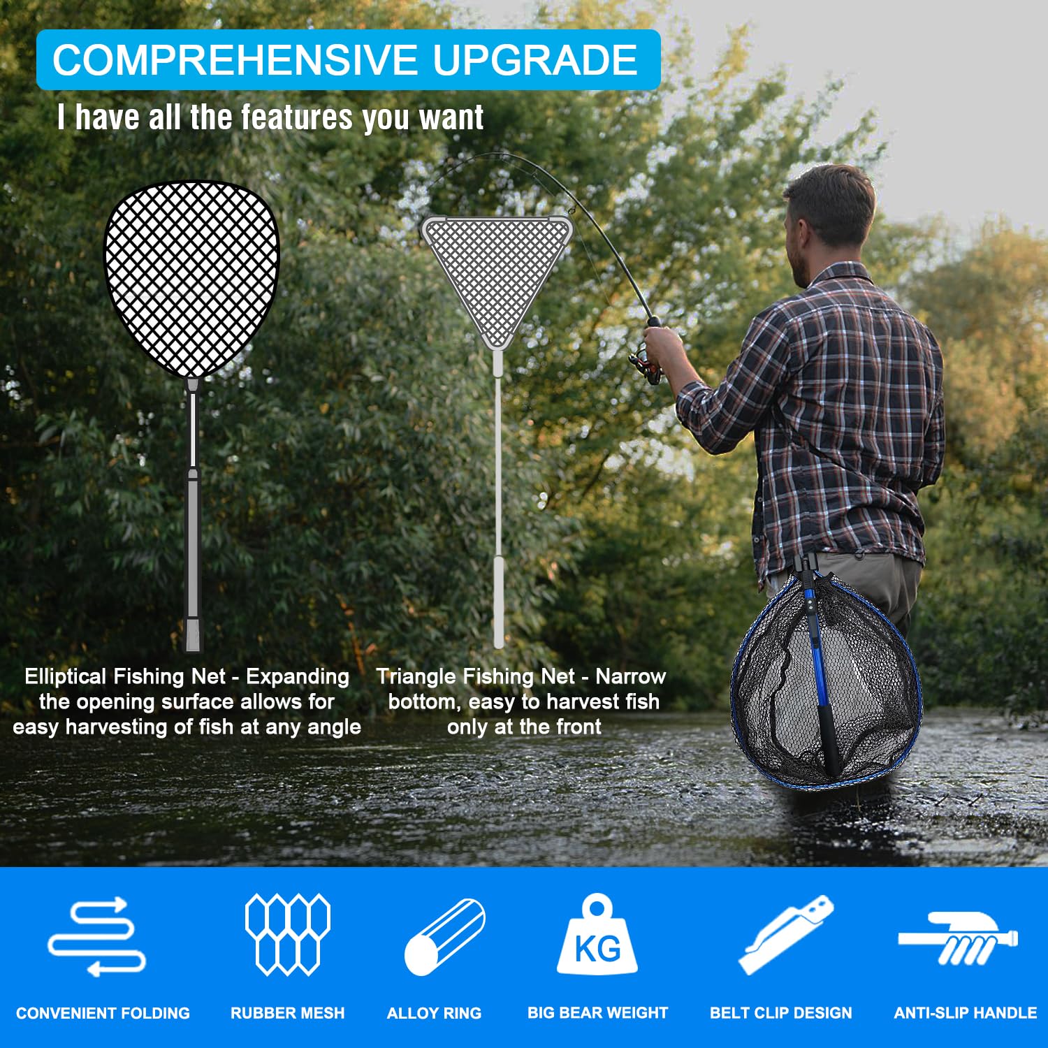Net ideal for bass, trout, and catfish catch and release