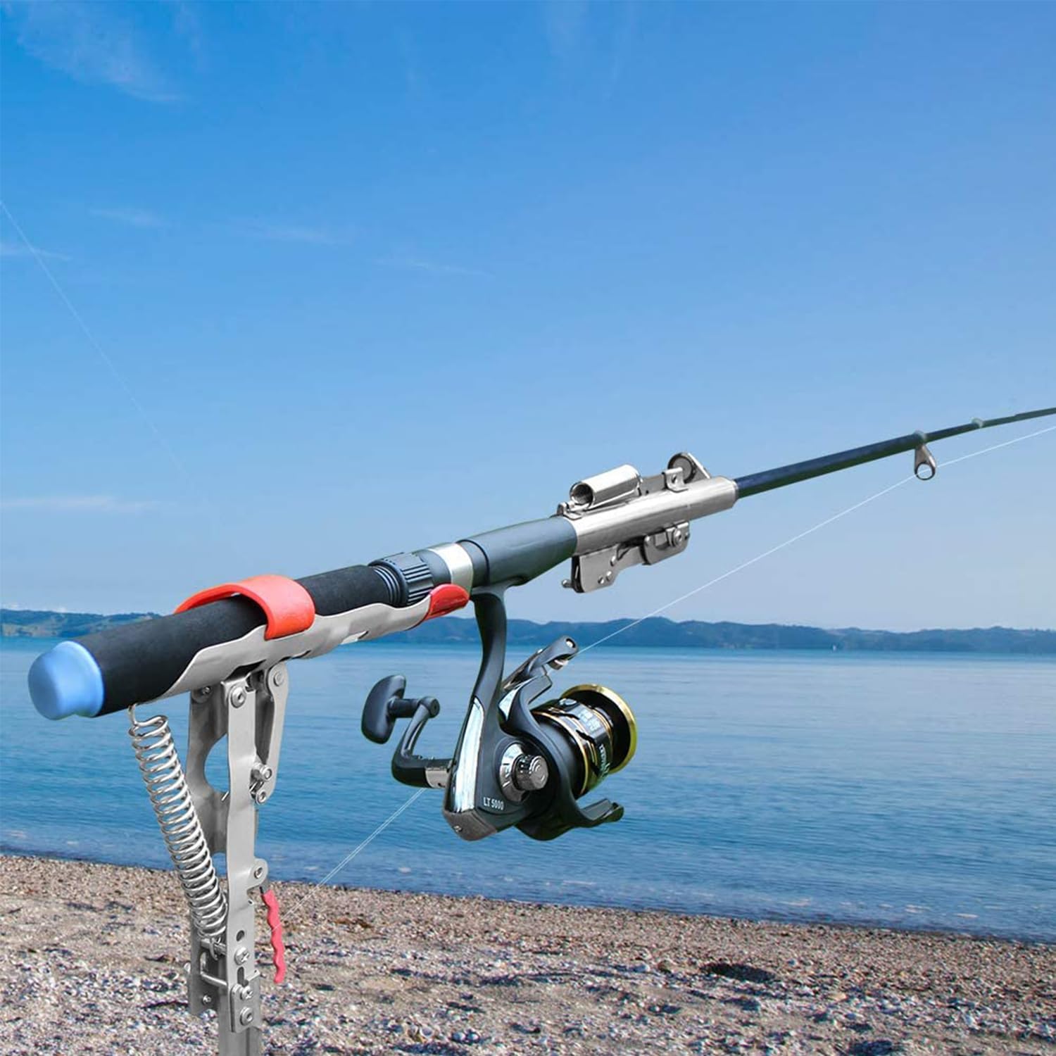 Rod secured by LBW holder in a muddy riverbank setting