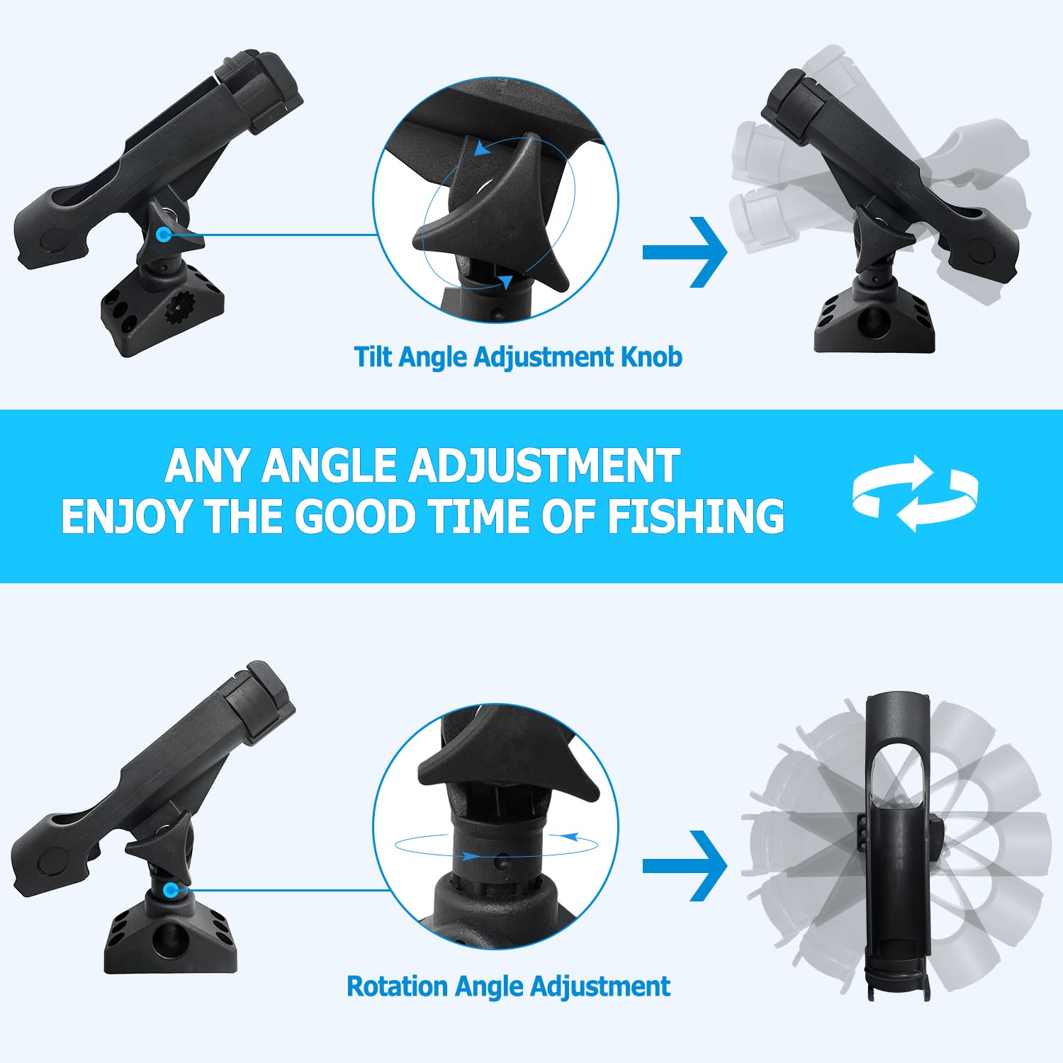 Adjustable tilt and 360-degree rotation on LBW rod holder