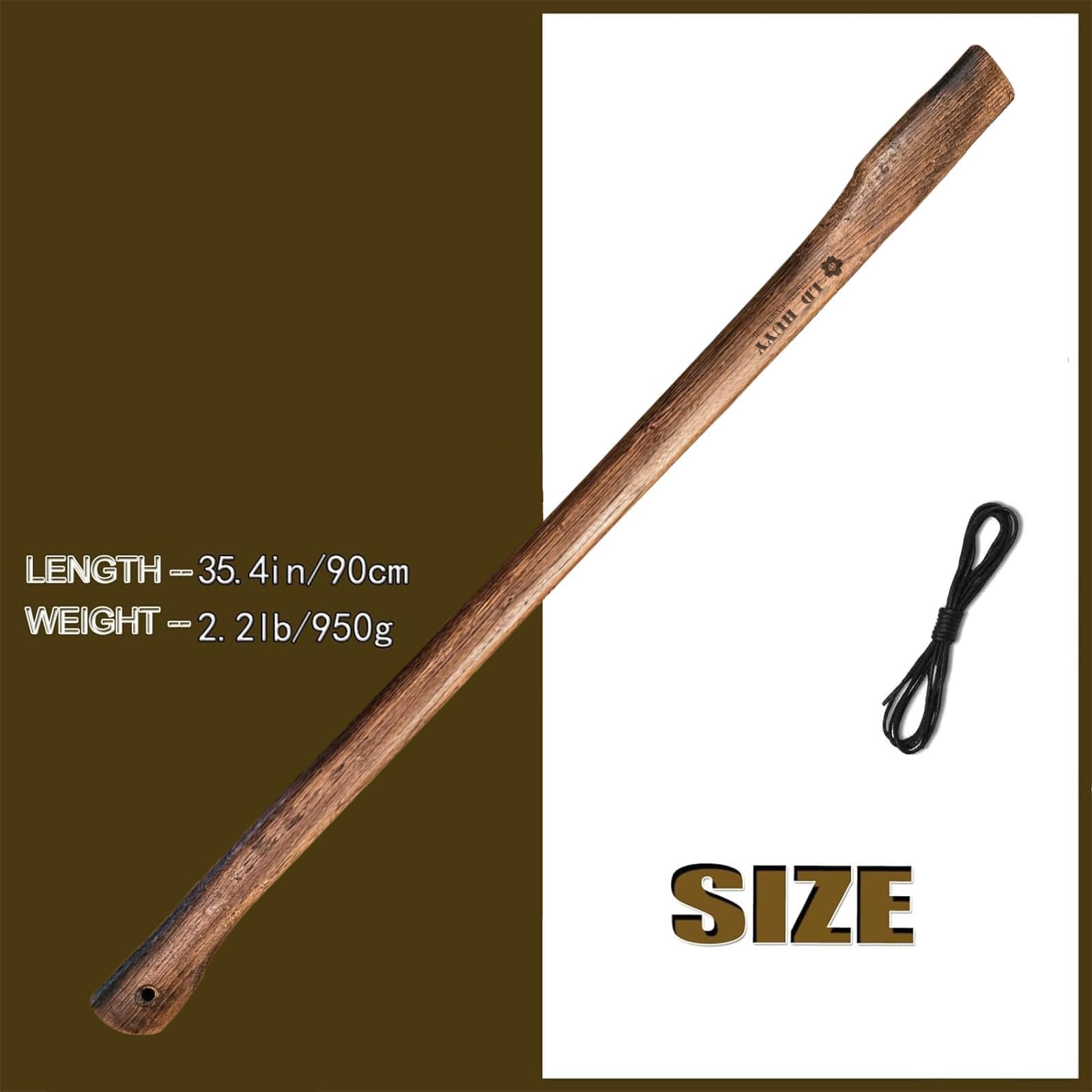LD HuYY axe handle 35.4 inch side grain detail shows handcrafted uniqueness.